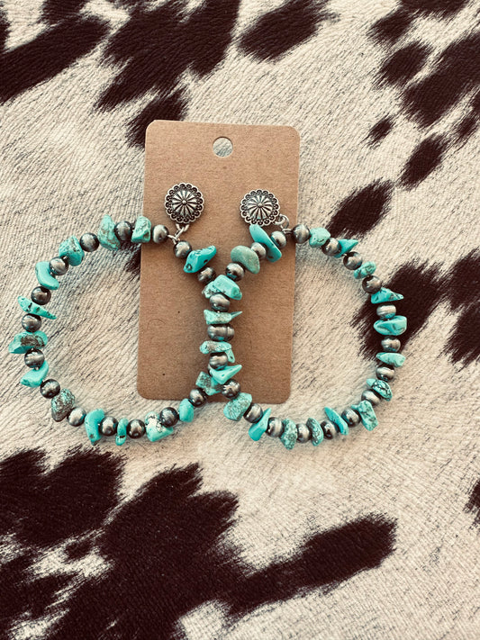 Faux Turquoise & Navajo Hoop Earrings
